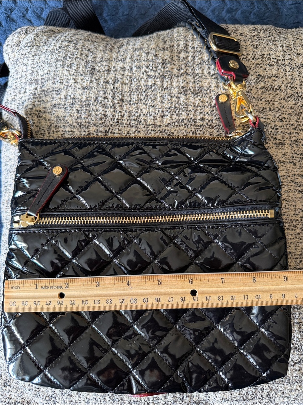 MZ Wallace Black Quilted Patent Crossbody with Gold Hardware - Picture 7 of 8